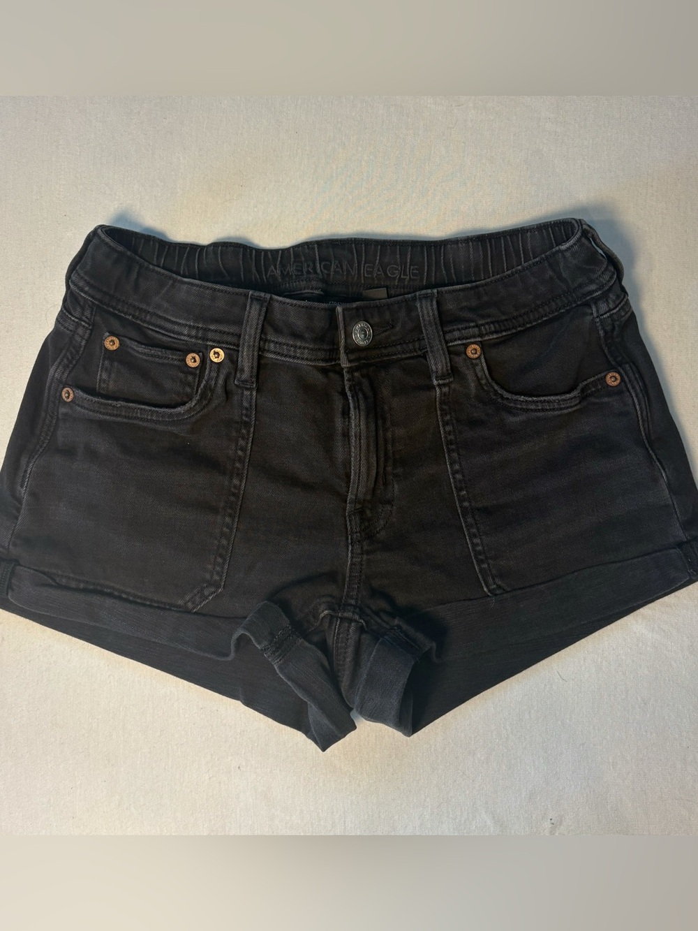 American Eagle Black Stretch Cuffed Denim Shorts Size 00